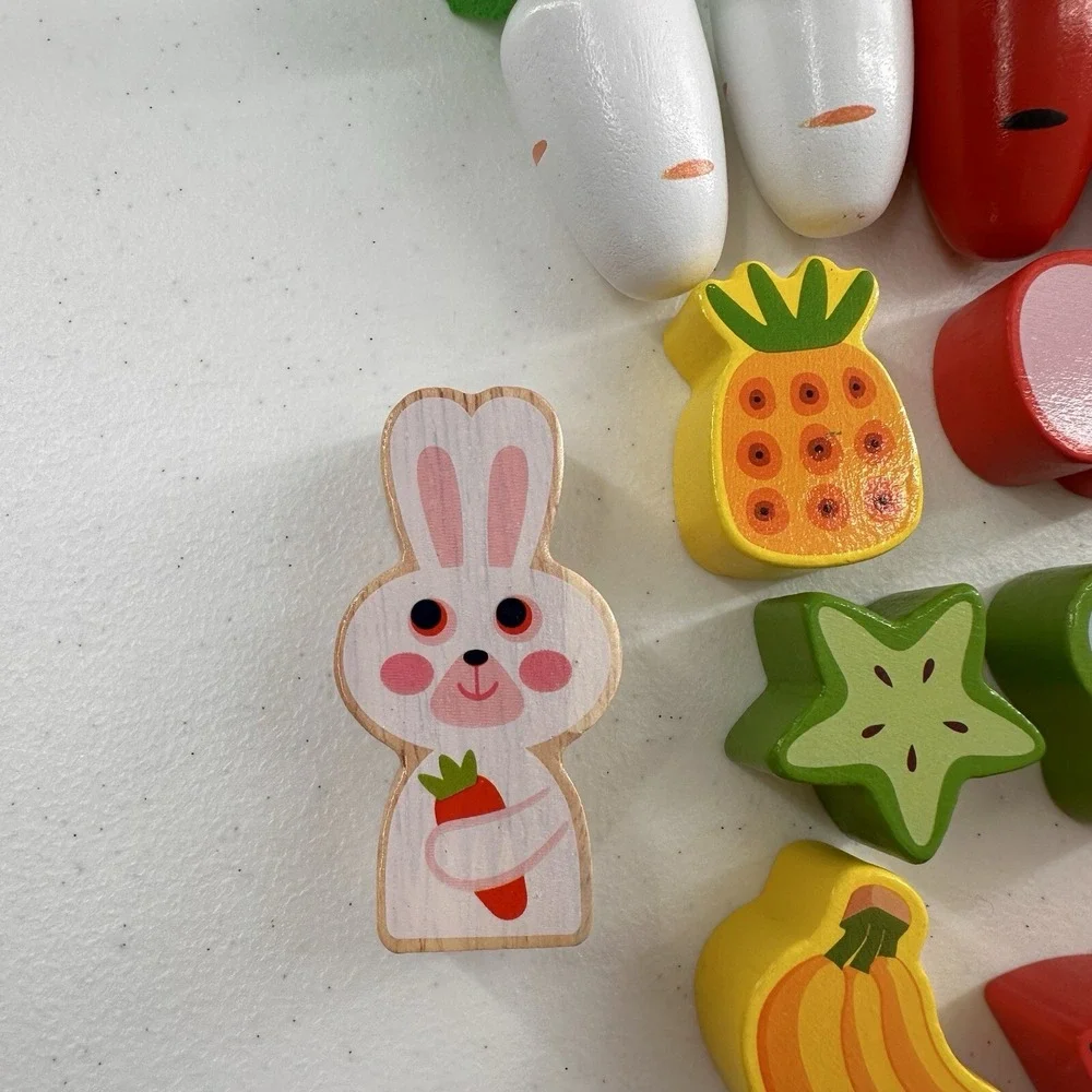 Montessori Educational Wood Food Pieces Rabbit Farm Shape Sorter Educational Toy